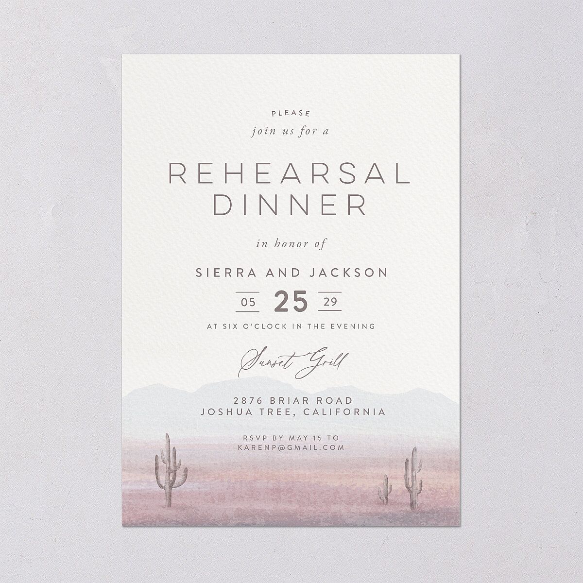 Painted Desert Rehearsal Dinner Invitations Lilac Signature Blank Standard