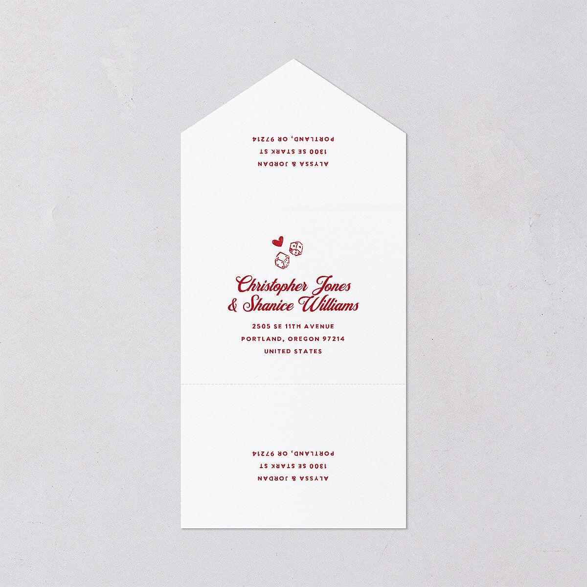 Hand Drawn Las Vegas Hearts All-in-One Wedding Invitations Ruby Signature Light Both Recipient and Return Addresses No