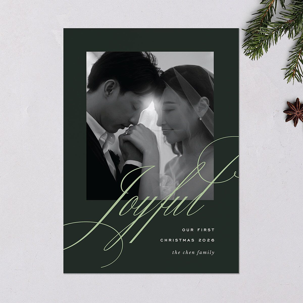 Classic Joyful Greeting Holiday Cards Hunter Green Signature Blank Standard