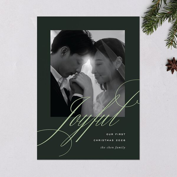 Classic Joyful Greeting Holiday Cards Hunter Green Signature Blank Standard