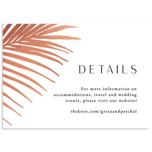 Lavish Palm Wedding Event Detail Cards Rose Gold Pure White Signature Standard