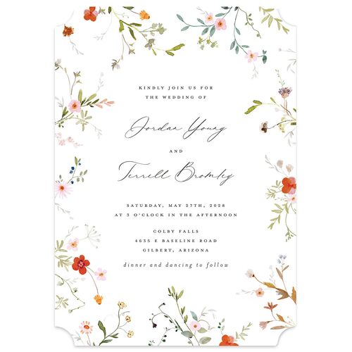 Dainty Wildflowers Wedding Invitations Burnt Orange Signature Blank No Ticket