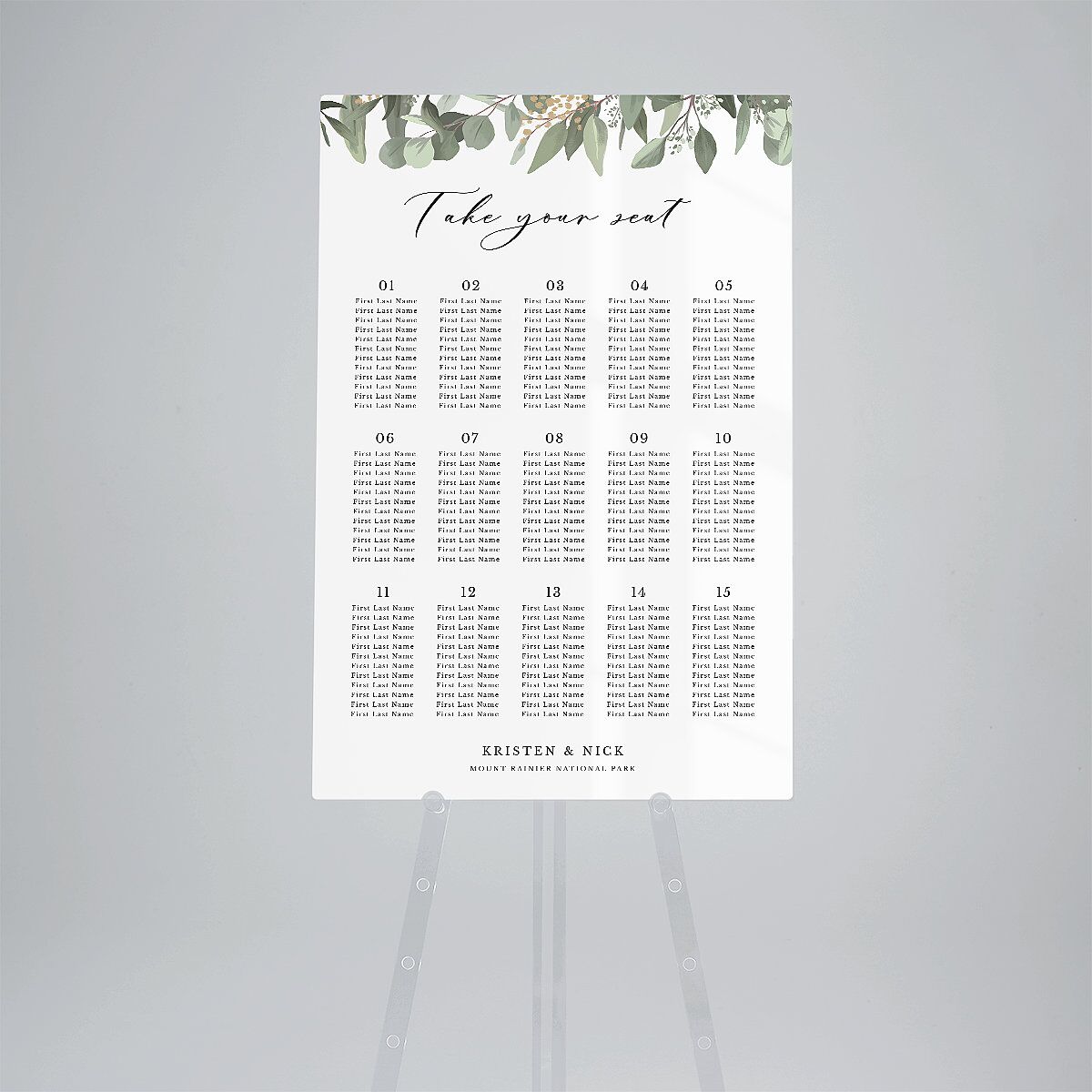 Eucalyptus Frame Acrylic Seating Chart Large
