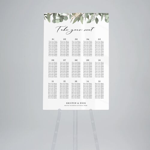 Eucalyptus Frame Acrylic Seating Chart Large Pure White Standard Acrylic L Seating