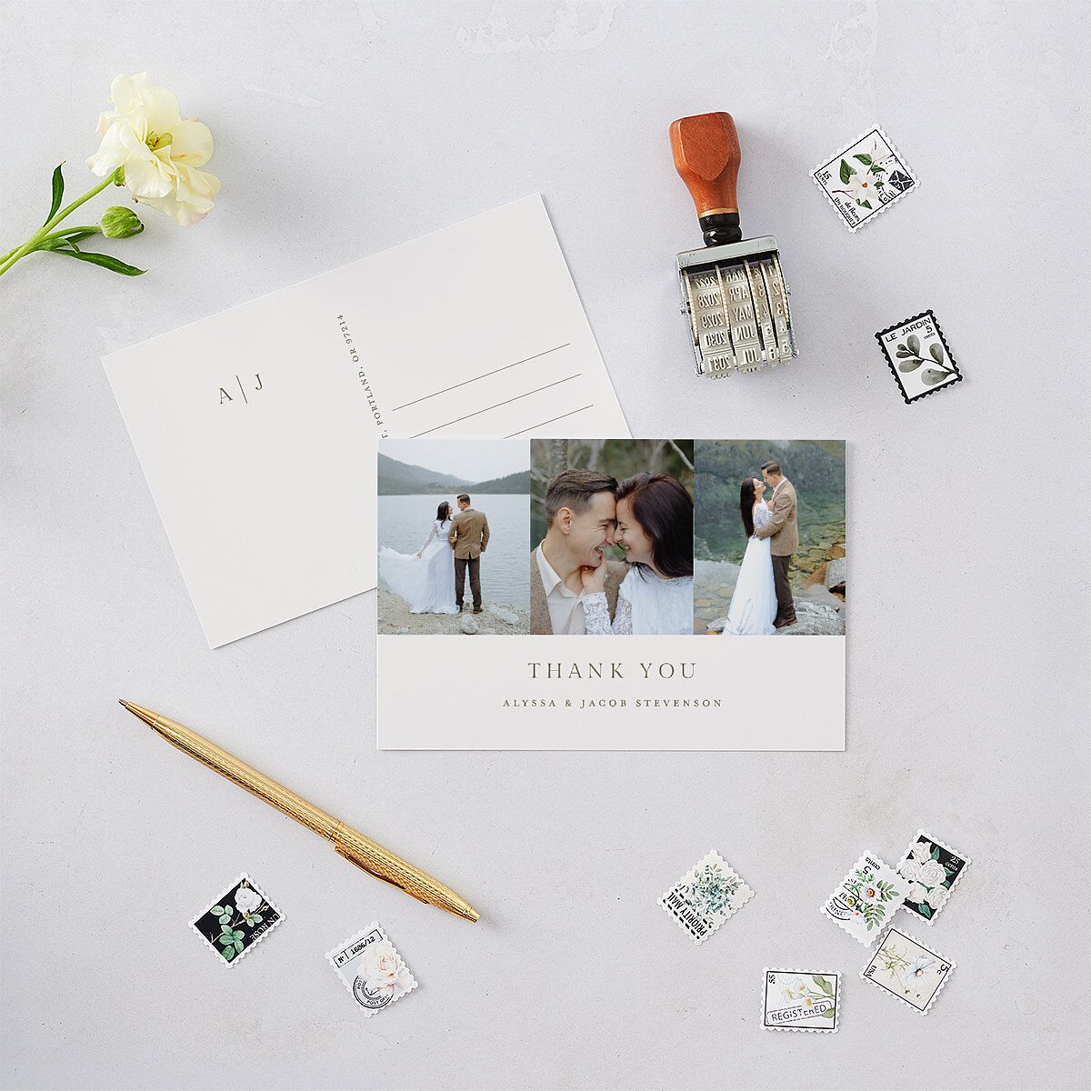Timeless Triptych Photo Series Thank You Postcards Champagne