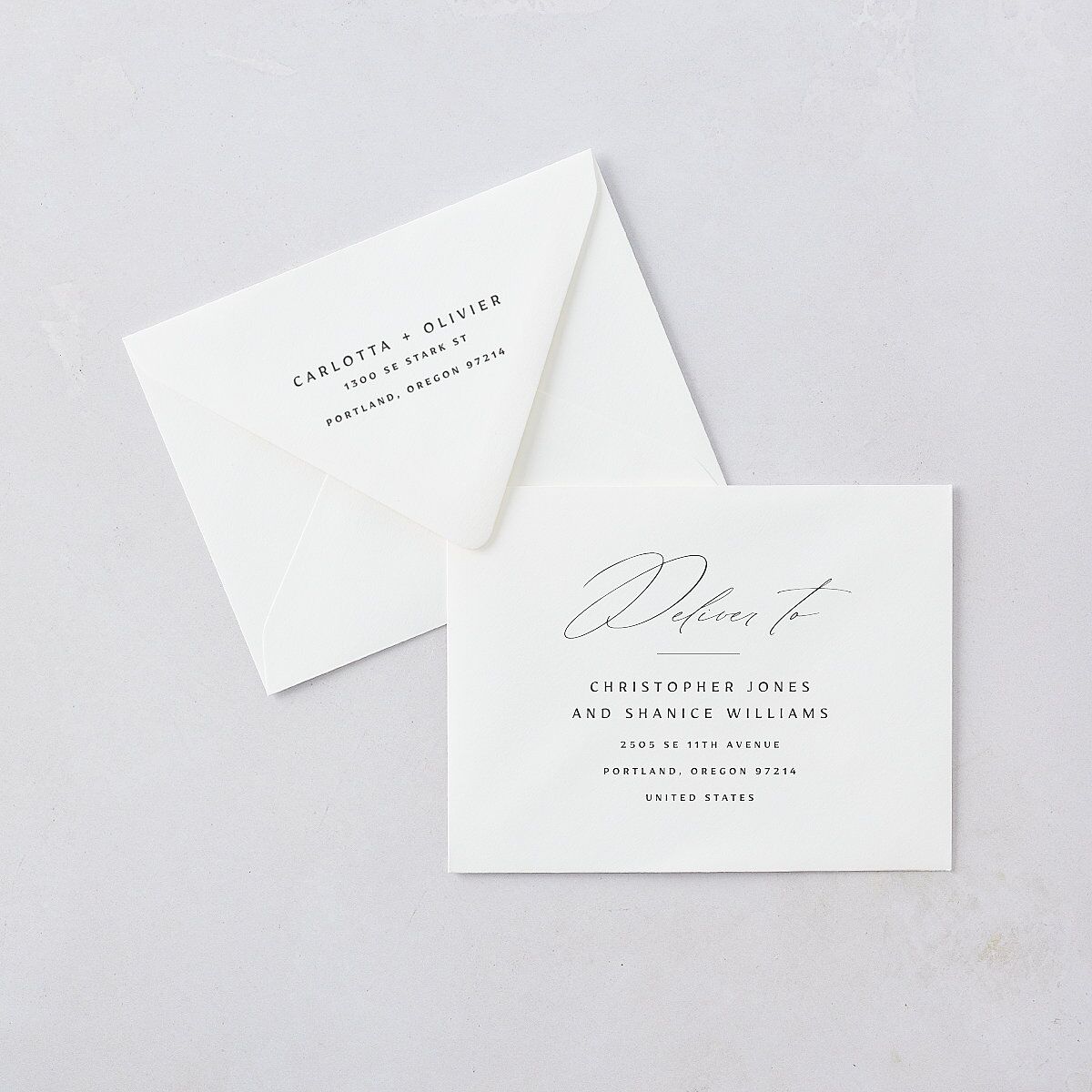 Simply Classic Thank You Card Euro Envelopes White Charcoal Both Recipient and Return Addresses Luxe Signature