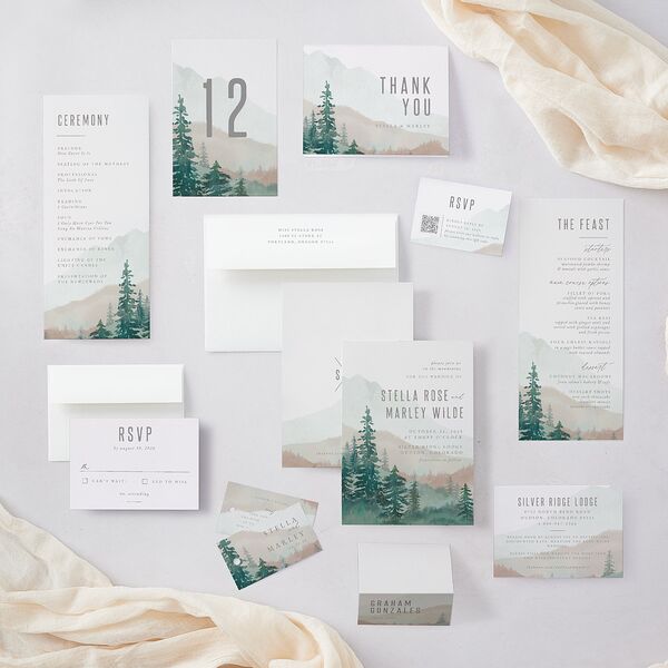 Painted Mountains Wedding Invitations Eucalyptus Signature Blank No Standard