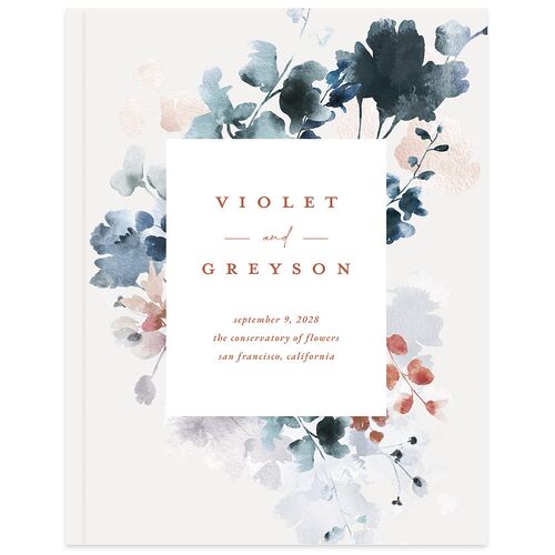 Ethereal Floral Wedding Guest Book Dusty Blue