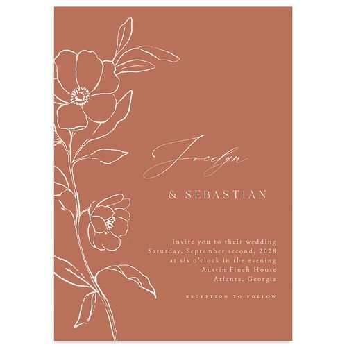 Floral Sketch Wedding Invitations Terracotta Signature Blank No Standard