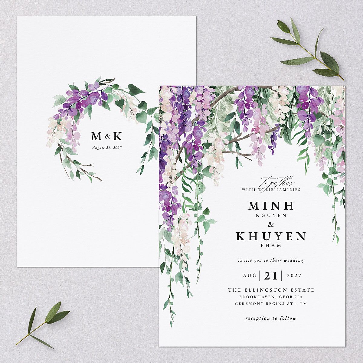 Romantic Wisteria Wedding Invitations — view 1
