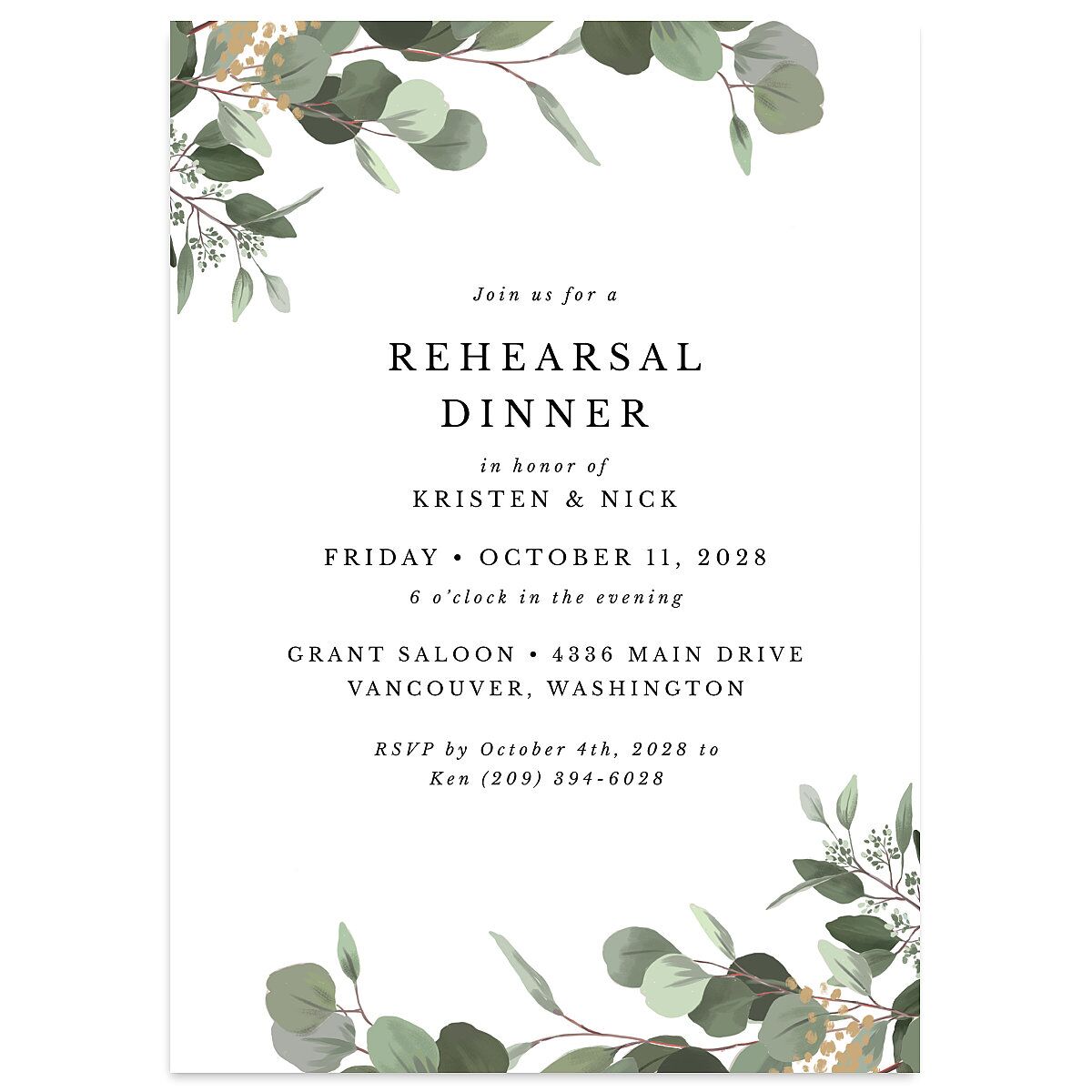 Eucalyptus Frame Rehearsal Dinner Invitations
