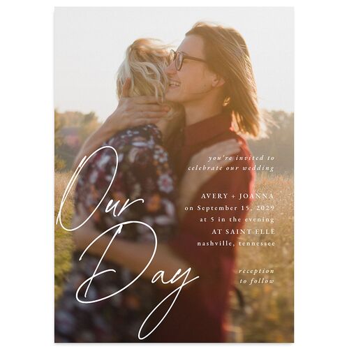 Corner Script Wedding Invitations Dark Navy Signature Blank No Standard