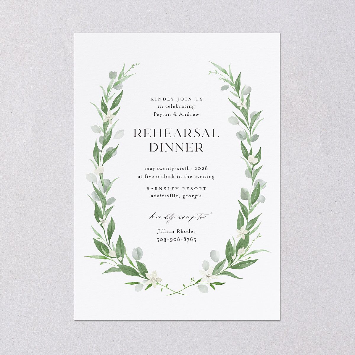 Greenery Laurel Rehearsal Dinner Invitations Pure White Signature Blank Standard
