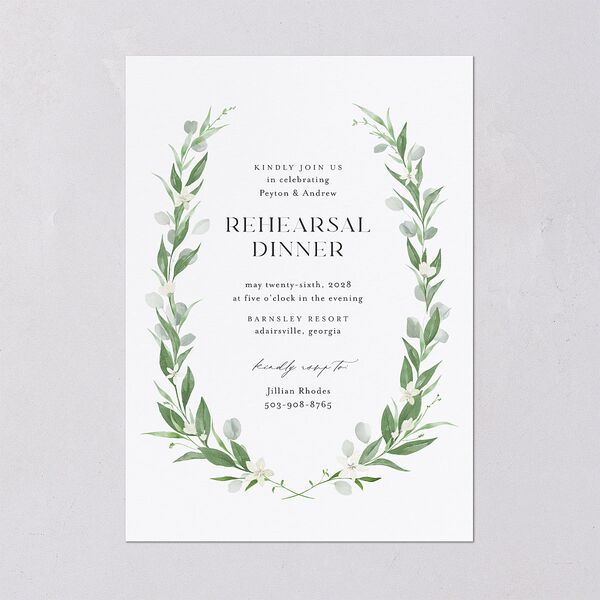 Greenery Laurel Rehearsal Dinner Invitations Pure White Signature Blank Standard