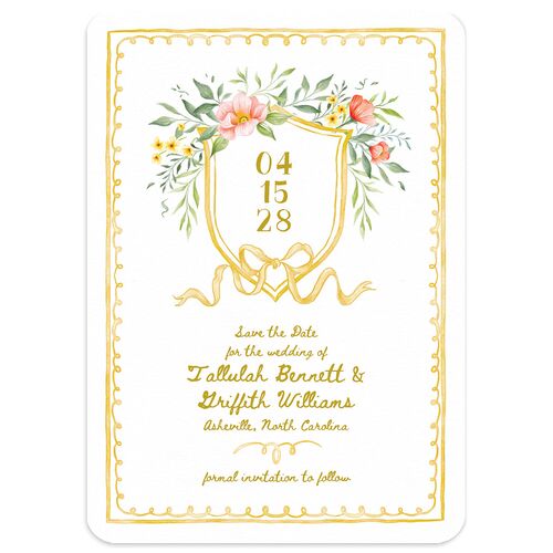 Countryside Crest Save the Date Cards Gold Signature smooth Blank No Rounded