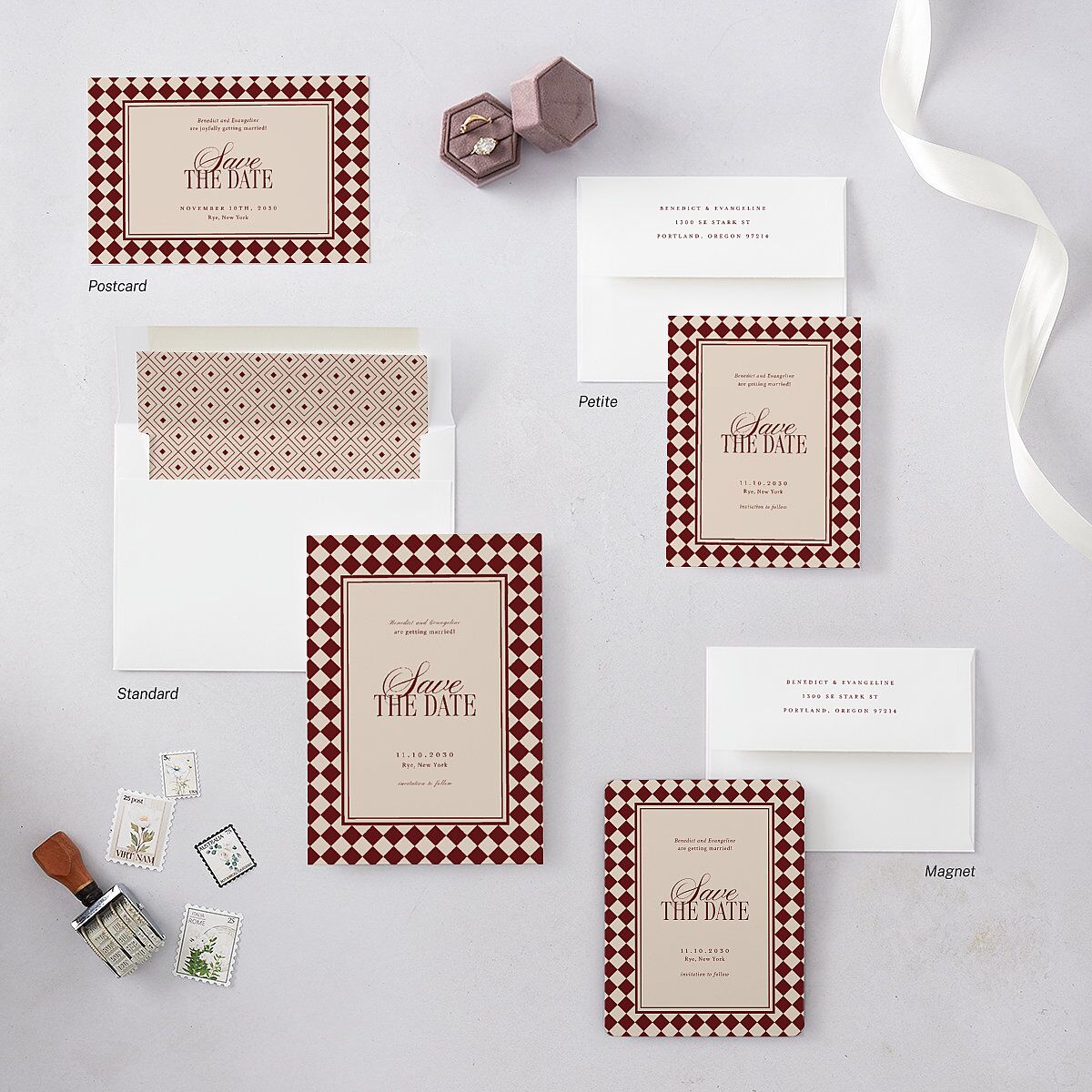 Elegant Diamond Pattern Save The Date Magnets Burgundy Magnet Paper