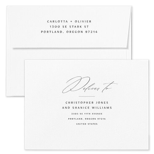 Simply Classic Save The Date Card Envelopes White Charcoal Both Recipient and Return Addresses Signature Standard