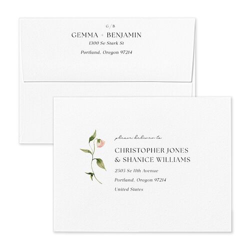 Pastel Garden Thank You Card Envelopes White Pink Cotton Both Recipient and Return Addresses Signature Standard