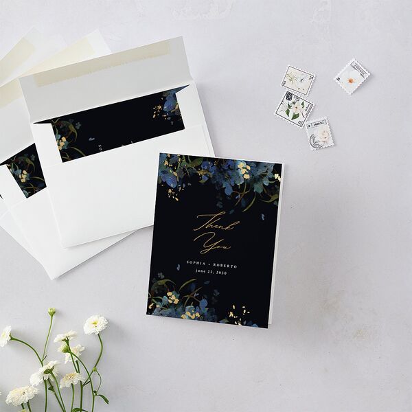 Midnight Floral Thank You Cards Gold Navy