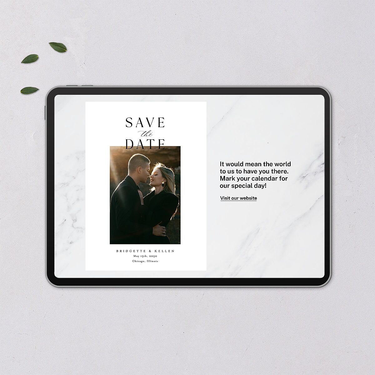 Timeless Typography Digital Save the Date Cards Pure White Dusty Blue Lets Celebrate Standard