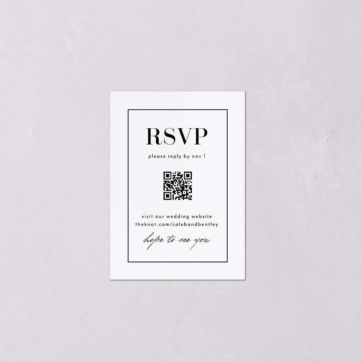 Classic Border QR Code RSVP Cards Pure White Signature Standard