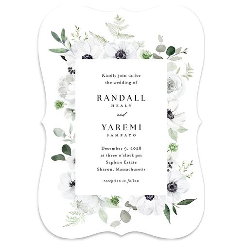 Elegant Anemone Wedding Invitations Pure White Signature Blank No Bracket