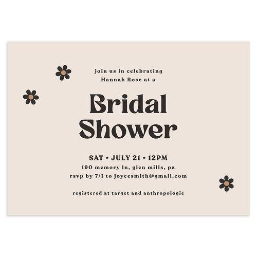 Simple Retro Daisy Bridal Shower Invitations Charcoal Signature Blank Standard