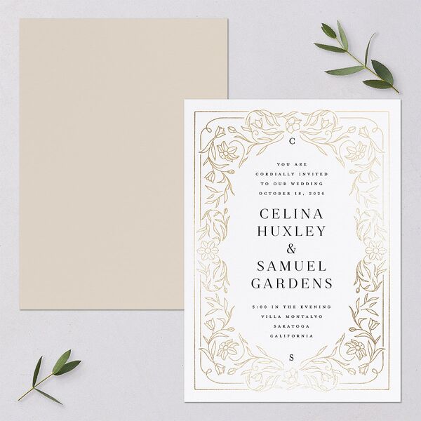 Floral Opulence Foil Wedding Invitations Gold Pure White Signature Blank No Standard