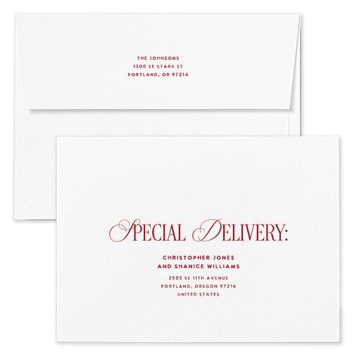 New Year New Baby Classic Editorial Photos Holiday Card Envelopes White Merlot Both Recipient and Return Addresses Standard Signature