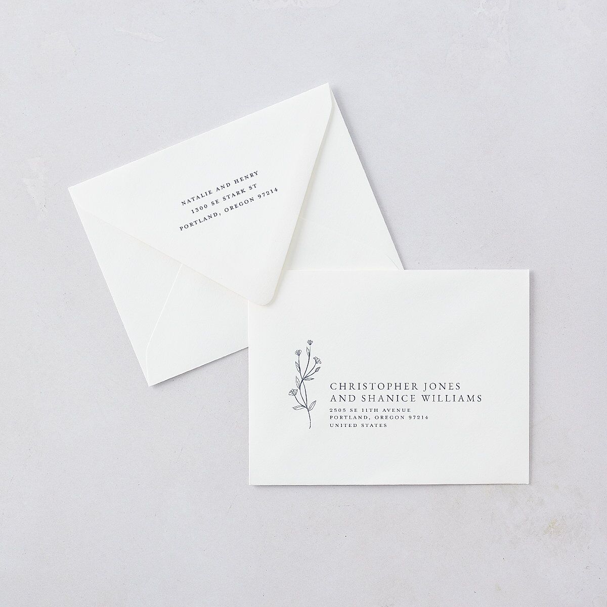 Natural Monogram Save the Date Magnet Euro Envelopes White Midnight Navy Both Recipient and Return Addresses Luxe Signature