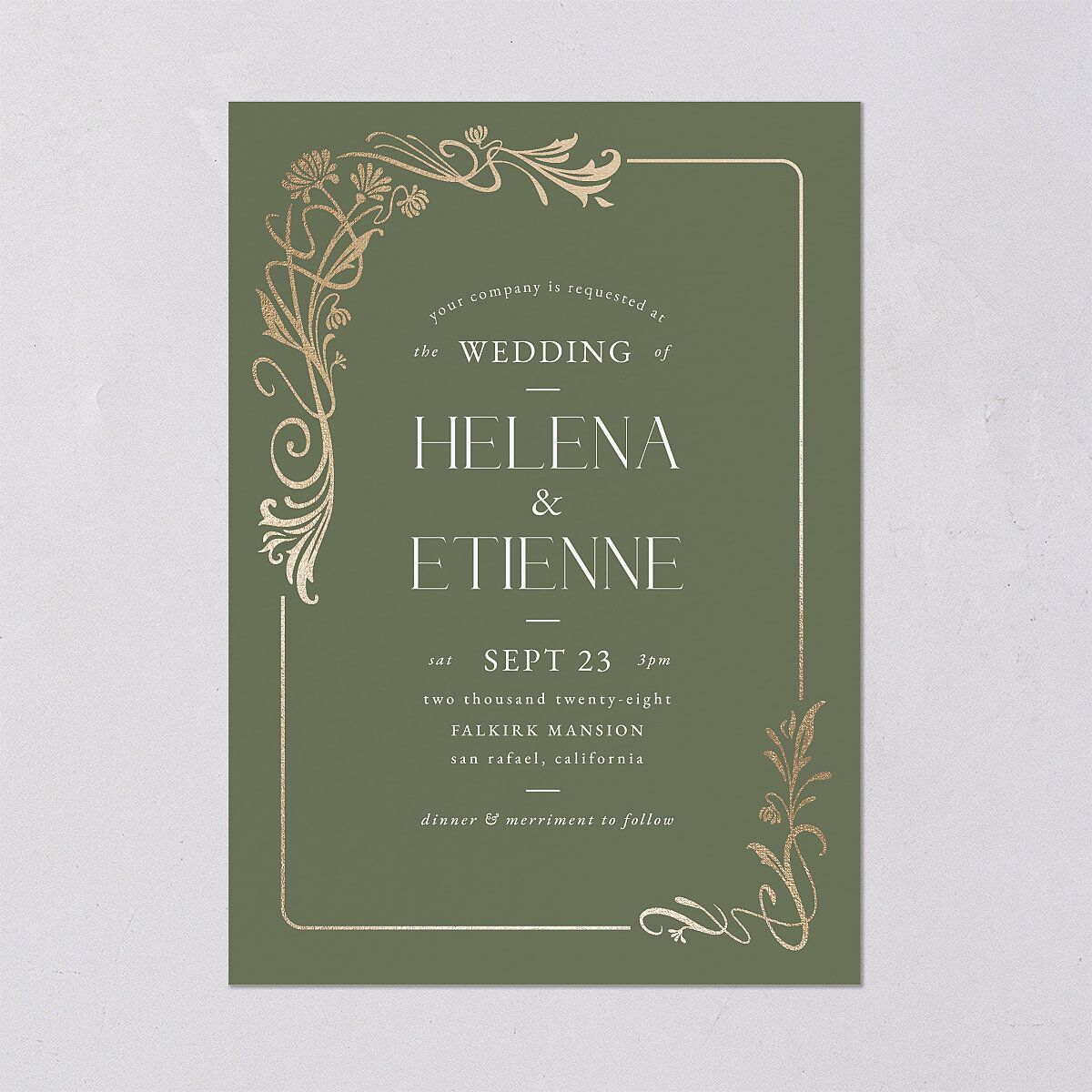 Nouveau Frame Wedding Invitations Gold Dark Camo Signature Blank No