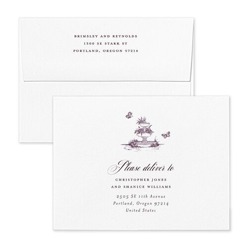 Elegant Antique Toile Frame Save the Date Magnet Envelopes by Bridgerton Blue Bordeaux Recipient Address Signature Standard