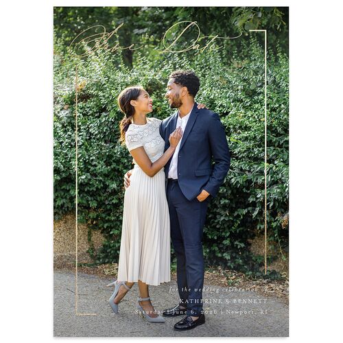 Baroque Garden Save The Date Cards Gold Pink Cotton Signature smooth Blank No Standard