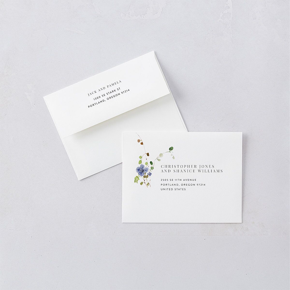 Glistening Wildflower Thank You Card Envelopes White Pure White Both Recipient and Return Addresses Signature Standard