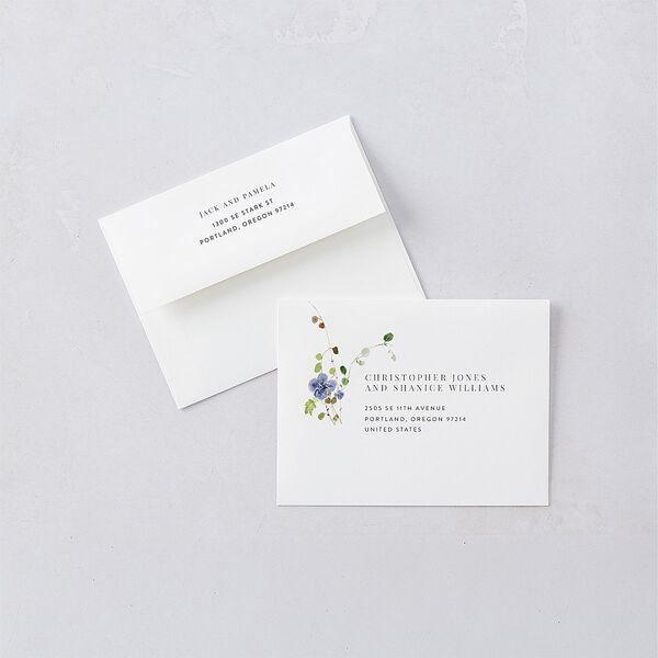 Glistening Wildflower Thank You Card Envelopes White Pure White Both Recipient and Return Addresses Signature Standard