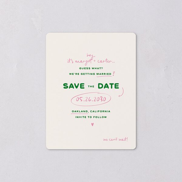 Whimsically Retro Handwritten Note Save The Date Magnets Kelly Green Magnet Paper