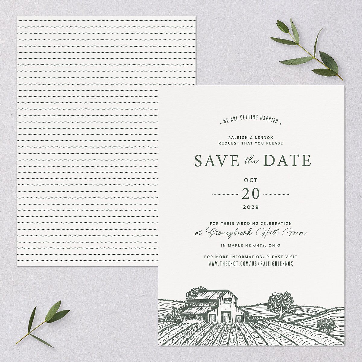 Country Farm Save The Date Cards Hunter Green Signature smooth Blank No