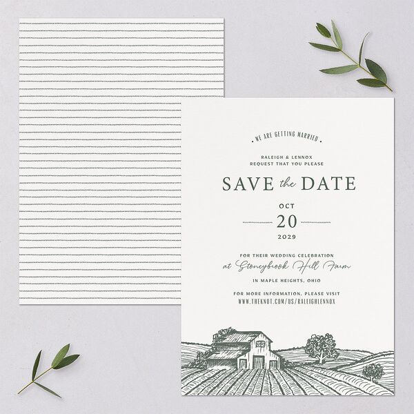 Country Farm Save The Date Cards Hunter Green Signature smooth Blank No