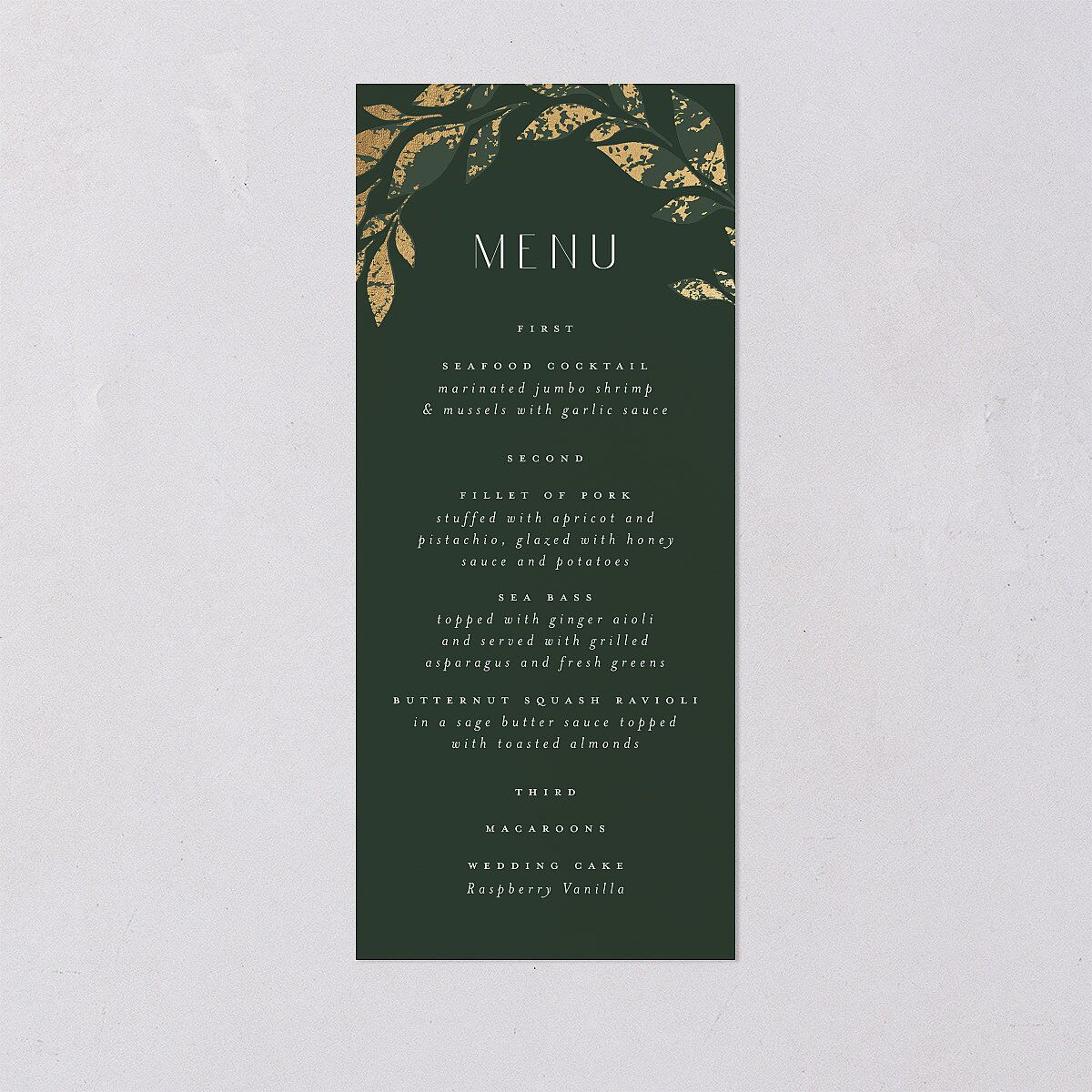 Gilded Leaves Menus Gold Hunter Green Signature