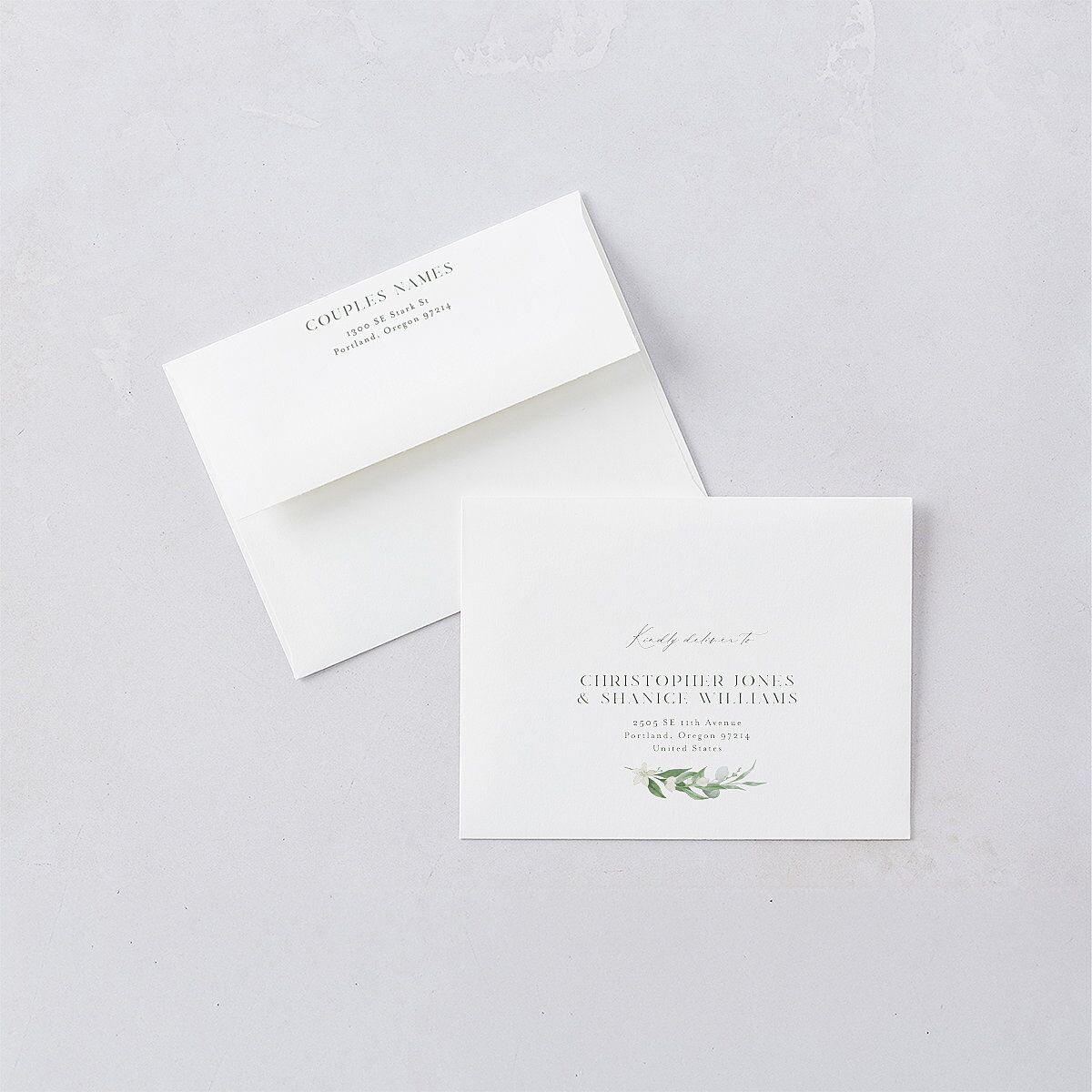Greenery Laurel Thank You Card Envelopes Thyme Standard White Both Recipient and Return Addresses Signature