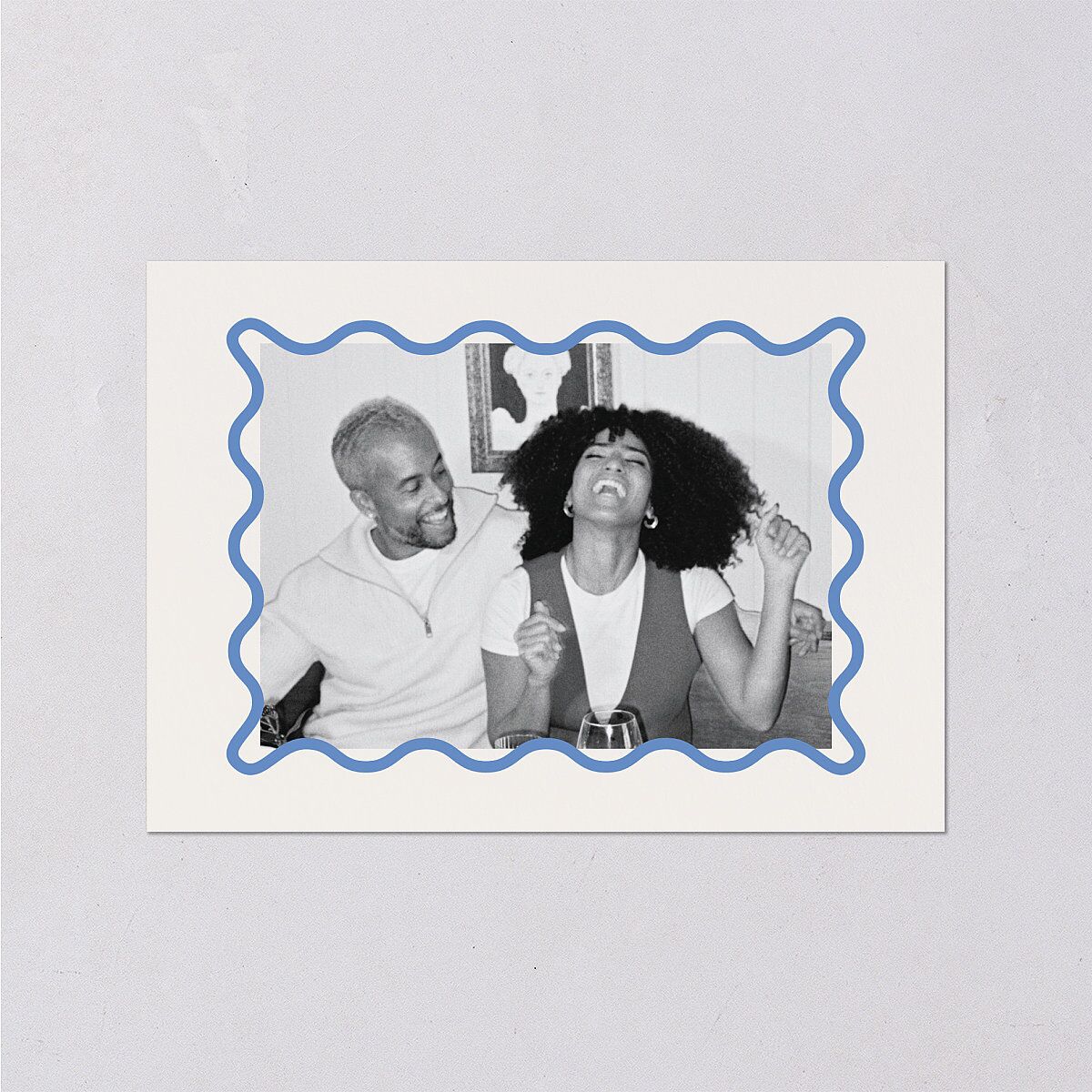 Wavy Frame Photo Wedding Enclosure Cards Sea Blue Signature Standard