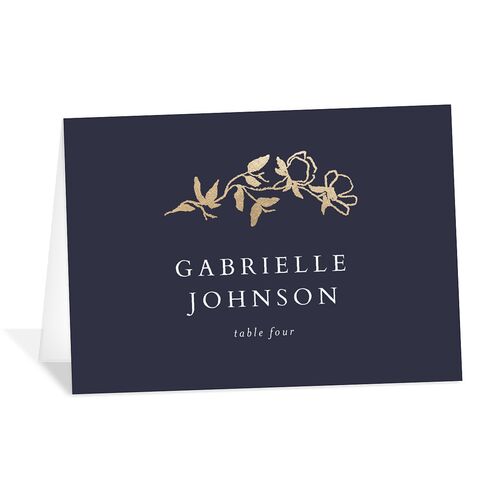 Delicate Vines Foil Place Cards Gold Dark Navy Signature