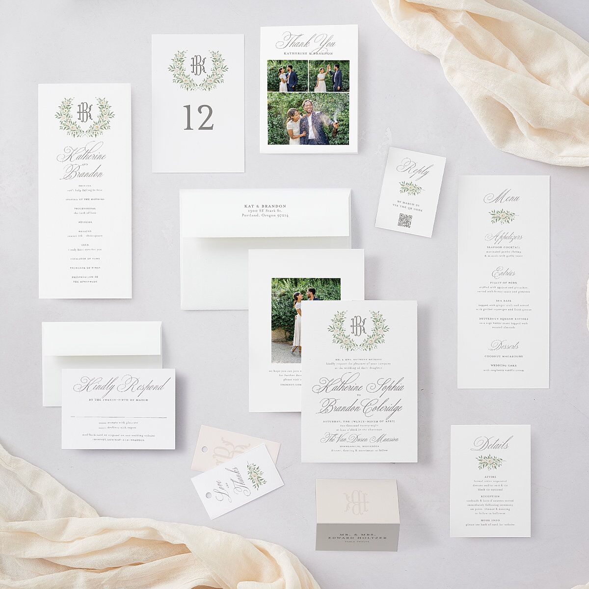 Luxury Floral Monogram Table Numbers Cotton Signature