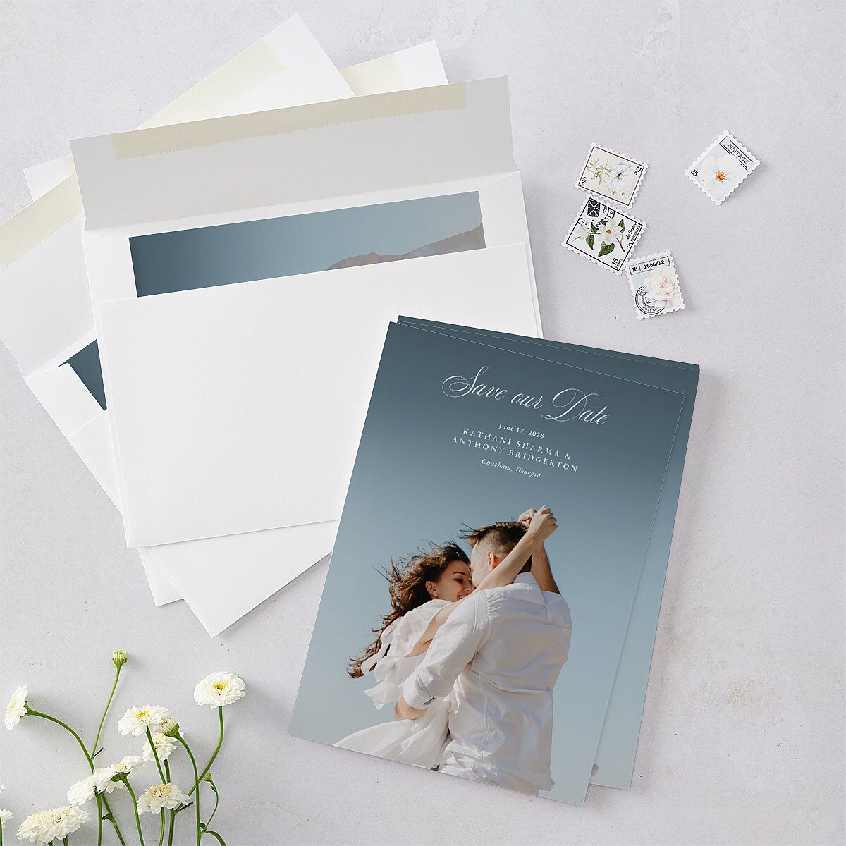 Glamorous Regency Garden Save the Date Cards by Bridgerton Sage Signature smooth Blank No Ticket