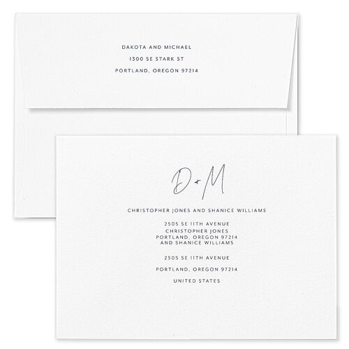 Signatures Save The Date Card Envelopes White Midnight Navy Both Recipient and Return Addresses Signature Standard