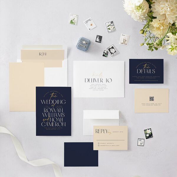 Headline Wedding Invitations Navy Signature Blank No