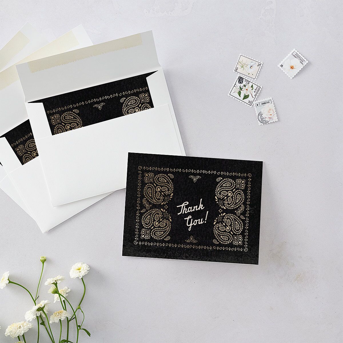 Classic Western Foil Thank You Cards Midnight Gold