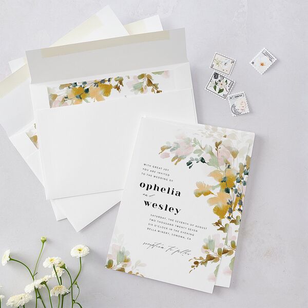 Watercolor Blooms Wedding Invitations Solar Power Signature Blank No Standard