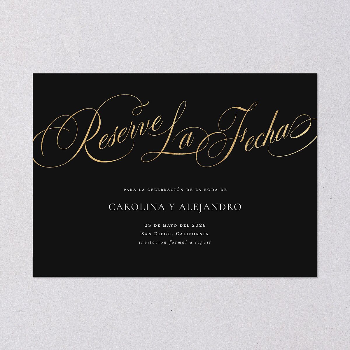 Nuestra Boda Save The Date Cards Gold Charcoal Signature smooth Blank No Standard