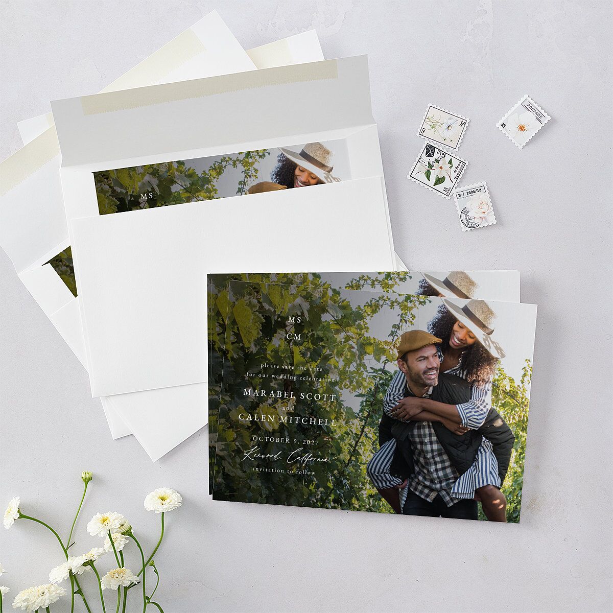Romantic Vineyard Save the Date Cards Rust Signature smooth Blank No Standard